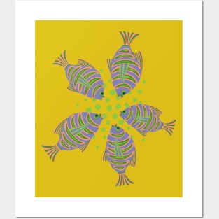 FEEDING TIME Tropical Striped Fish Undersea Ocean Coral Reef Sea Life in Purple Blush Green - UnBlink Studio by Jackie Tahara Posters and Art